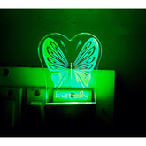 MultiColor acrylic and plastic AC adapter night lamp with a 3D butterfly design, ideal for living spaces and gifts. Laser-engraved on thick acrylic glass